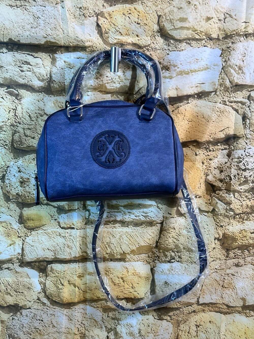 CXL by Christian Lacroix Jasper PU Denim Satchel Handbag Navy Blue
